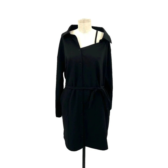 Oak + Fort Black Check Off Shoulder Shirt Dress Size Small - Picture 2 of 10